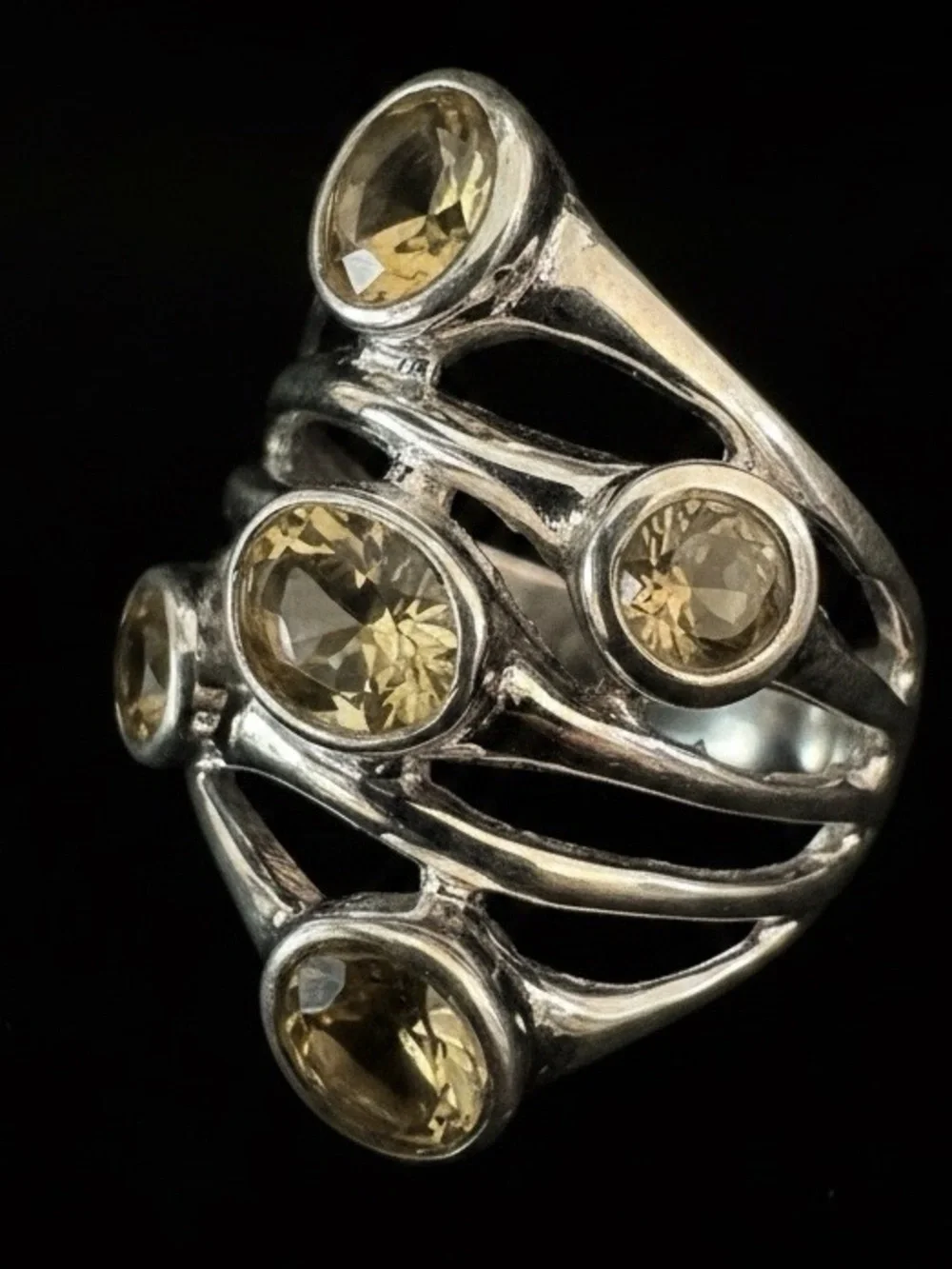 Sterling Silver Multi-Stone Citrine Ring - Yellow‎ Gemstone Band